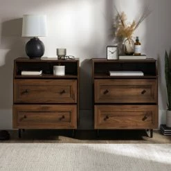 Alternative view of Flash Sale 😀 Middlebrook Designs Middlebrook Modern 2-Drawer USB Nightstand, Set Of 2 Dark Walnut 🔥