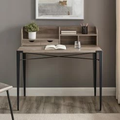 Cheap 🎁 Middlebrook Designs Industrial Writing Desk With Small Hutch Grey Wash ⭐