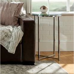 Brand new ๐ Middlebrook Designs Middlebrook Helbling Modern Round Side Table Chrome / Glass ๐