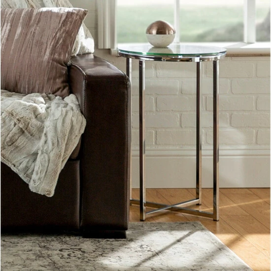Brand new ๐ Middlebrook Designs Middlebrook Helbling Modern Round Side Table Chrome / Glass ๐ 3 Brand new ๐ Middlebrook Designs Middlebrook Helbling Modern Round Side Table Chrome / Glass ๐