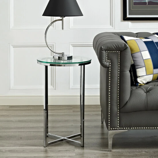Brand new ๐ Middlebrook Designs Middlebrook Helbling Modern Round Side Table Chrome / Glass ๐ 4 Brand new ๐ Middlebrook Designs Middlebrook Helbling Modern Round Side Table Chrome / Glass ๐ - Image 2