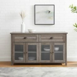 Promo 🔥 Middlebrook Designs Middlebrook 52-inch 2-Drawer, Glass Door Sideboard Rustic Oak ✔️
