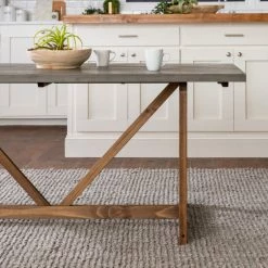 Promo 💯 Middlebrook Designs Middlebrook Solid Wood 72-inch Farmhouse Trestle Dining Table Grey / Brown 🔥 -Middlebrook Sales unnamed file 114