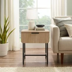 Discount ๐คฉ Middlebrook Designs Minimal Fluted-Door Side Table Coastal Oak/black ๐คฉ
