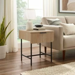 Alternative view of Discount 🤩 Middlebrook Designs Minimal Fluted-Door Side Table Coastal Oak/black 🤩