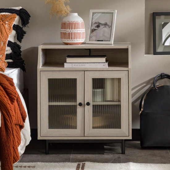 Hot Sale 👍 Middlebrook Designs Middlebrook Fluted Glass 2-Door USB Nightstand Birch 🤩 3 Hot Sale 👍 Middlebrook Designs Middlebrook Fluted Glass 2-Door USB Nightstand Birch 🤩