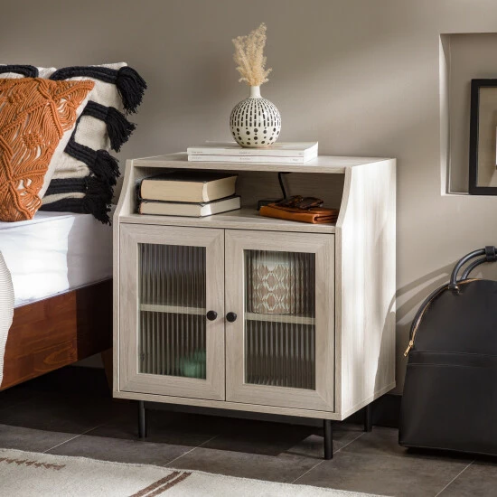 Hot Sale 👍 Middlebrook Designs Middlebrook Fluted Glass 2-Door USB Nightstand Birch 🤩 4 Hot Sale 👍 Middlebrook Designs Middlebrook Fluted Glass 2-Door USB Nightstand Birch 🤩 - Image 2