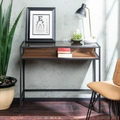 Best deal โจ Middlebrook Designs Middlebrook Geller Compact Desk With Glass Top Dark Walnut โจ