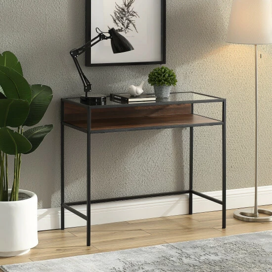 Best deal ✨ Middlebrook Designs Middlebrook Geller Compact Desk With Glass Top Dark Walnut ✨ 4 Best deal ✨ Middlebrook Designs Middlebrook Geller Compact Desk With Glass Top Dark Walnut ✨ - Image 2