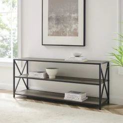 Budget ๐ฅ Middlebrook Designs 60-inch Hattie X-frame Grey Wash Bookshelf Console โ