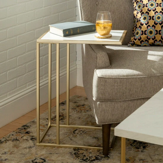 Hot Sale ๐ฏ Middlebrook Designs Parrott Rectangle C Side Table White Faux Marble โ๏ธ 3 Hot Sale ๐ฏ Middlebrook Designs Parrott Rectangle C Side Table White Faux Marble โ๏ธ