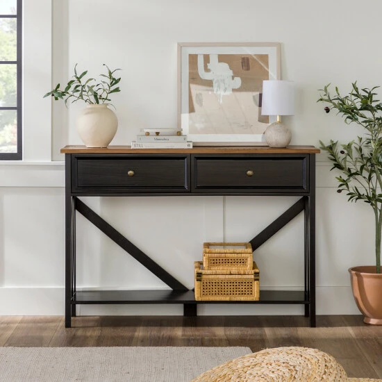 Outlet 🎉 Middlebrook Designs Middlebrook Rustic 2-Drawer Entry Table With Lower Shelf Black/rustic Oak 🎁 3 Outlet 🎉 Middlebrook Designs Middlebrook Rustic 2-Drawer Entry Table With Lower Shelf Black/rustic Oak 🎁