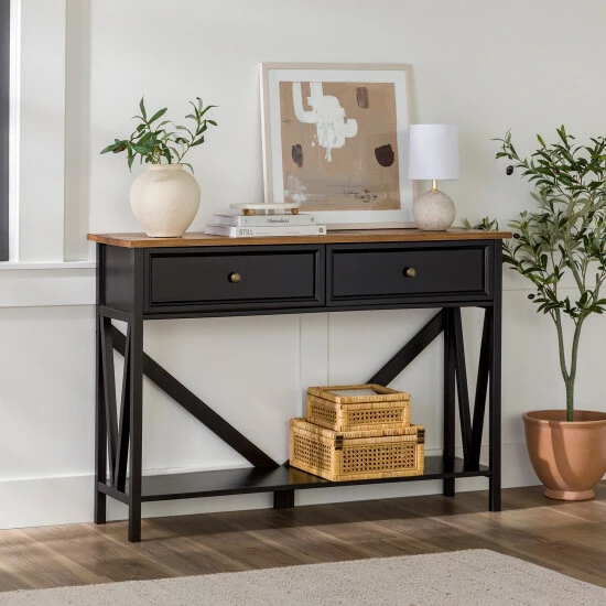 Outlet 🎉 Middlebrook Designs Middlebrook Rustic 2-Drawer Entry Table With Lower Shelf Black/rustic Oak 🎁 4 Outlet 🎉 Middlebrook Designs Middlebrook Rustic 2-Drawer Entry Table With Lower Shelf Black/rustic Oak 🎁 - Image 2