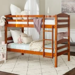 Best deal โค๏ธ Middlebrook Designs Middlebrook Solid Wood Twin-over-Twin Size Bunk Bed - Cherry ๐คฉ