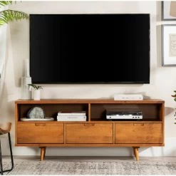 Best Sale 😉 Middlebrook Designs Middlebrook Alby 58-inch Mid-Century Solid Wood TV Console Caramel 😀