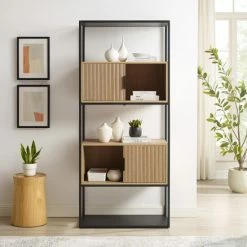 Hot Sale ๐ฏ Middlebrook Designs Modern Fluted-Door Bookcase Dark Walnut/gold ๐