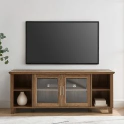 Hot Sale ⭐ Middlebrook Designs Middlebrook 58-inch Transitional Glass Door TV Console Grey Wash ✔️