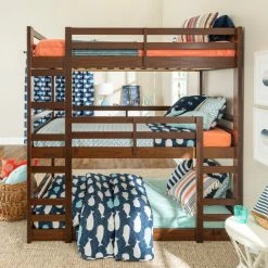 Best Sale 🔥 Middlebrook Designs Middlebrook Browning Solid Wood Twin Triple Bunk Bed Walnut 🌟