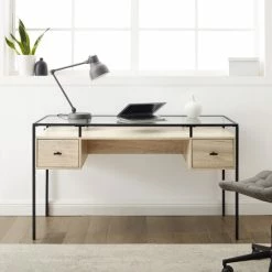New 🤩 Middlebrook Designs Middlebrook 56-inch Glass Top Writing Desk Grey Wash 😀