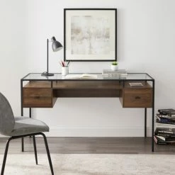 Alternative view of New 🤩 Middlebrook Designs Middlebrook 56-inch Glass Top Writing Desk Grey Wash 😀