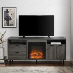 Alternative view of Outlet 🎁 Middlebrook Designs Middlebrook 60-inch Fireplace TV Console Slate Grey 🔥