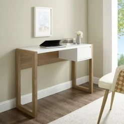 Promo 🛒 Middlebrook Designs Middlebrook Two-Tone One-Drawer Writing Desk English Oak / White 👏