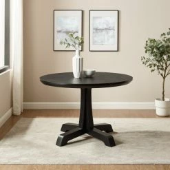 Best deal 🥰 Middlebrook Designs Middlebrook Rustic Round Dining Table With Pedestal Base Black ✔️