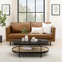 Promo 🤩 Middlebrook Designs Middlebrook Contemporary Two-Tier Glass-Top Oval Coffee Table Dark Walnut 👏