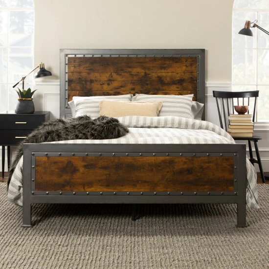 Promo 🎉 Middlebrook Designs Middlebrook Santos Queen-size Industrial Metal And Faux Wood Panel Bed 😀 3 Promo 🎉 Middlebrook Designs Middlebrook Santos Queen-size Industrial Metal And Faux Wood Panel Bed 😀
