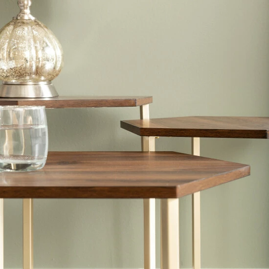 New 😍 Middlebrook Designs Middlebrook Linder Hex Nesting Tables, Set Of 3 Gold / Dark Walnut 👏 5 New 😍 Middlebrook Designs Middlebrook Linder Hex Nesting Tables, Set Of 3 Gold / Dark Walnut 👏 - Image 3