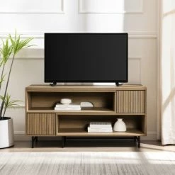 Coupon 💯 Middlebrook Designs Middlebrook Fluted-Door Expandable TV Stand Dark Walnut/gold 🌟