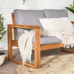 Flash Sale 🤩 Middlebrook Designs Middlebrook Hudson Acacia Frame Love Seat With Grey Cushions ⭐ -Middlebrook Sales unnamed file 2779