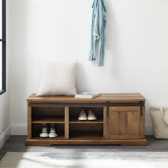 Cheap ❤️ Middlebrook Designs Middlebrook Sliding Groove Door Entry Bench Rustic Oak ✨ 4 Cheap ❤️ Middlebrook Designs Middlebrook Sliding Groove Door Entry Bench Rustic Oak ✨ - Image 2