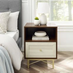 Best Pirce ❤️ Middlebrook Designs Middlebrook 1-Drawer Gold Base Nightstand Dark Walnut 🧨