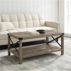 Budget 🔔 Middlebrook Designs Middlebrook Kujawa Metal Coffee Table With X-shaped Metal Accents White Oak 😀
