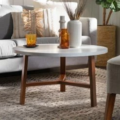 Deals 🌟 Middlebrook Designs Middlebrook 30-inch Round Faux Marble Top Coffee Table Pecan 😀