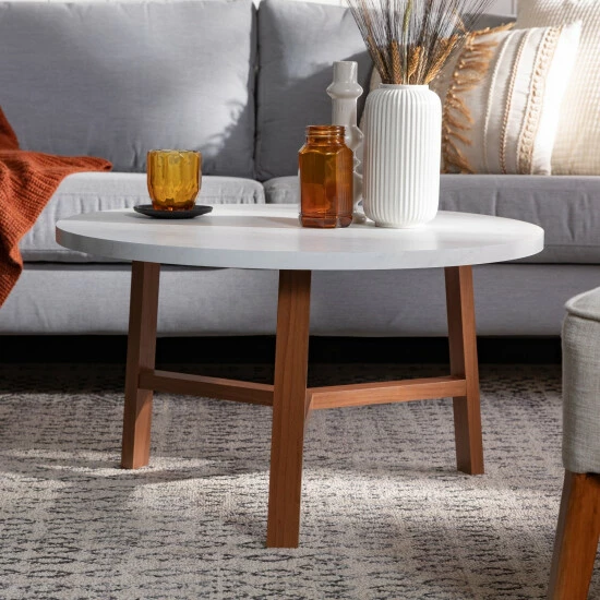 Deals ๐ Middlebrook Designs Middlebrook 30-inch Round Faux Marble Top Coffee Table Pecan ๐ 4 Deals ๐ Middlebrook Designs Middlebrook 30-inch Round Faux Marble Top Coffee Table Pecan ๐ - Image 2