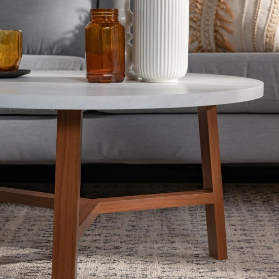 Deals ๐ Middlebrook Designs Middlebrook 30-inch Round Faux Marble Top Coffee Table Pecan ๐ 5 Deals ๐ Middlebrook Designs Middlebrook 30-inch Round Faux Marble Top Coffee Table Pecan ๐ - Image 3
