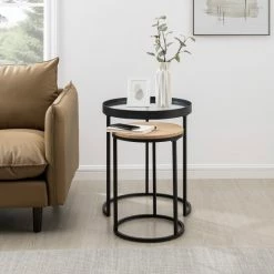 Best Pirce ๐ Middlebrook Designs Contemporary Glass-Top Nesting Tables Dark Walnut/pale Gold ๐
