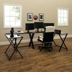 New ๐ Middlebrook Designs X-Frame Gaming Command Center Desks White / White Glass ๐