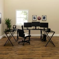 Alternative view of New 🎉 Middlebrook Designs X-Frame Gaming Command Center Desks White / White Glass 🛒