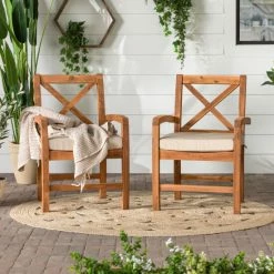 Buy 👏 Middlebrook Designs Middlebrook Surfside Acacia Wood X-Back Outdoor Chairs, Set Of 2 😍