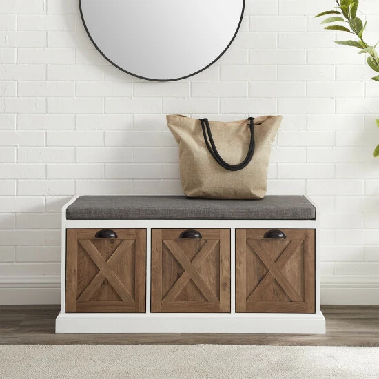 Outlet ๐ฅฐ Middlebrook Designs Rustic 3-Drawer Storage Bench Grey Wash / Oatmeal Cushion ๐ 4 Outlet ๐ฅฐ Middlebrook Designs Rustic 3-Drawer Storage Bench Grey Wash / Oatmeal Cushion ๐ - Image 2