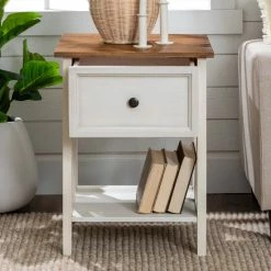 Budget 💯 Middlebrook Designs Middlebrook Solid Wood 19-inch 1-Drawer Side Table White Wash / Rustic Oak 🥰