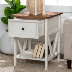 Budget 💯 Middlebrook Designs Middlebrook Solid Wood 19-inch 1-Drawer Side Table White Wash / Rustic Oak 🥰 -Middlebrook Sales unnamed file 338