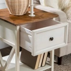 Budget 💯 Middlebrook Designs Middlebrook Solid Wood 19-inch 1-Drawer Side Table White Wash / Rustic Oak 🥰 -Middlebrook Sales unnamed file 339