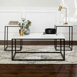 Hot Sale 🎁 Middlebrook Designs Middlebrook Geller Metal Frame 3-Piece Table Set White Faux Marble 😀