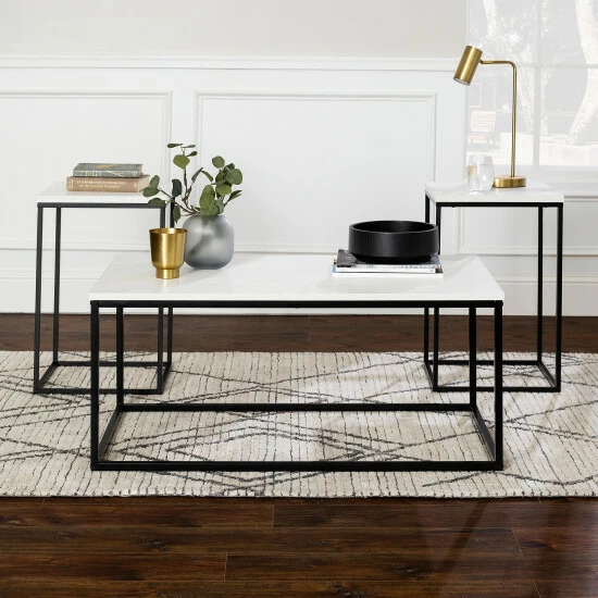 Hot Sale ๐ Middlebrook Designs Middlebrook Geller Metal Frame 3-Piece Table Set White Faux Marble ๐ 3 Hot Sale ๐ Middlebrook Designs Middlebrook Geller Metal Frame 3-Piece Table Set White Faux Marble ๐
