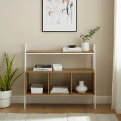 Alternative view of Discount 😉 Middlebrook Designs Middlebrook Modern Industrial 3-Cubby Storage Console White/english Oak ⭐