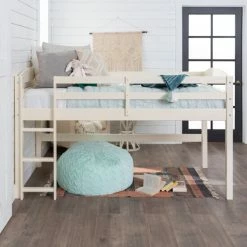 Discount 🌟 Middlebrook Designs Middlebrook Solid Wood Twin Size Low Loft Bed With Ladder Walnut 👍